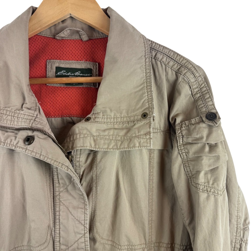 Eddie Bauer Field Jacket Women Medium Khaki Tan Utility Ripstop Cotton 23112853